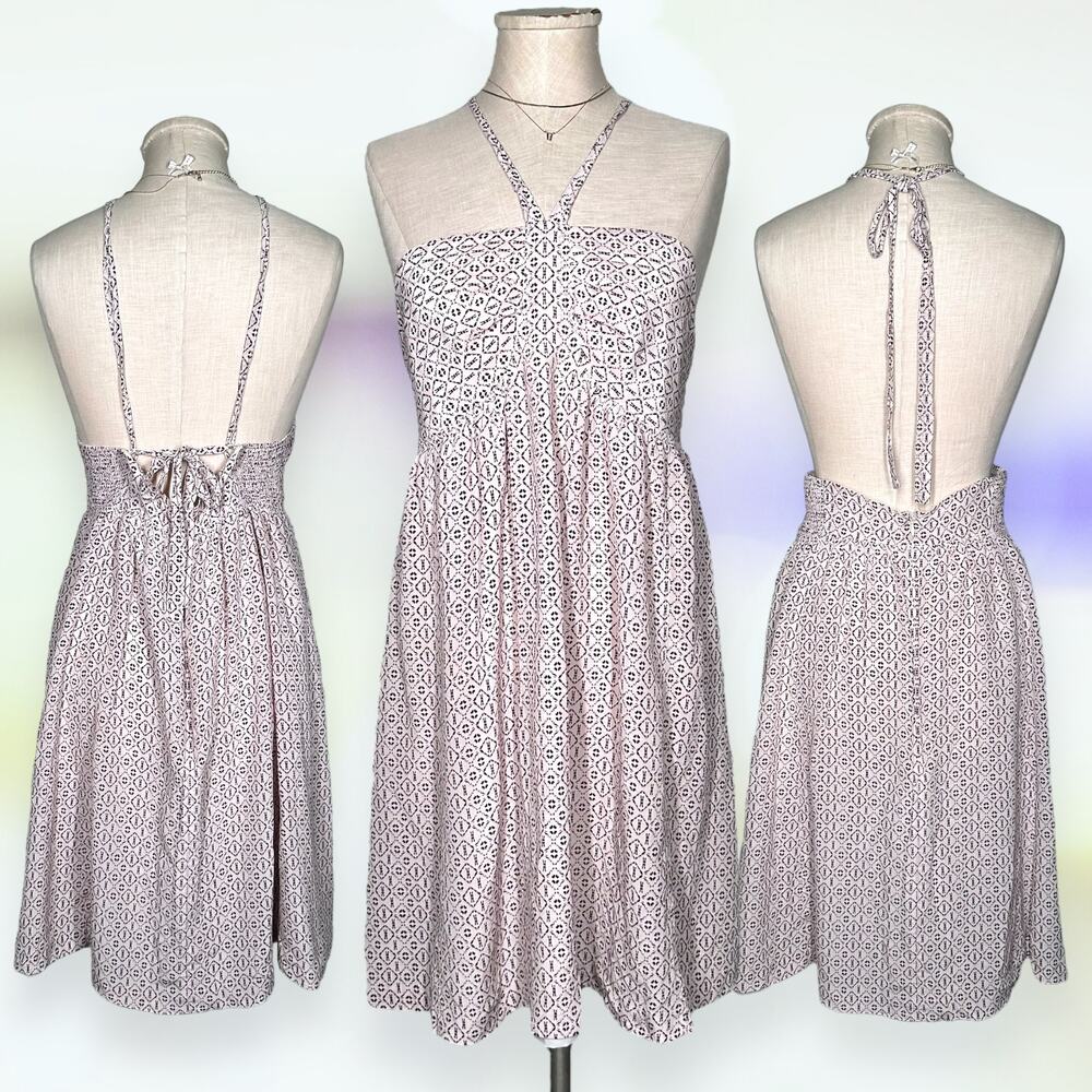 MADEWELL 100% Silk Halter Mini Dress Echo Grid Convertible Babydoll Purple 12
